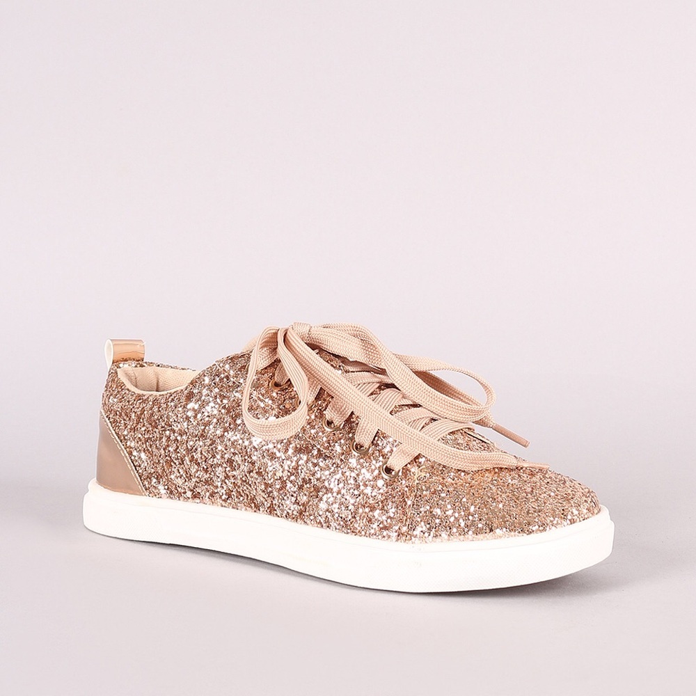 Rose Gold Glitter Lace Up Sneaker - Picture 4 of 14